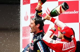 Illustration for article titled Mark Webber Celebrating His Maiden Formula One Victory